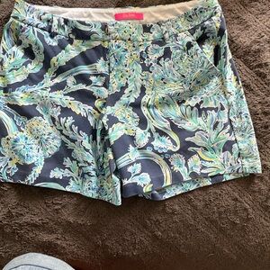 Lilly Pulitzer Navy and Aqua Floral Women's Shorts